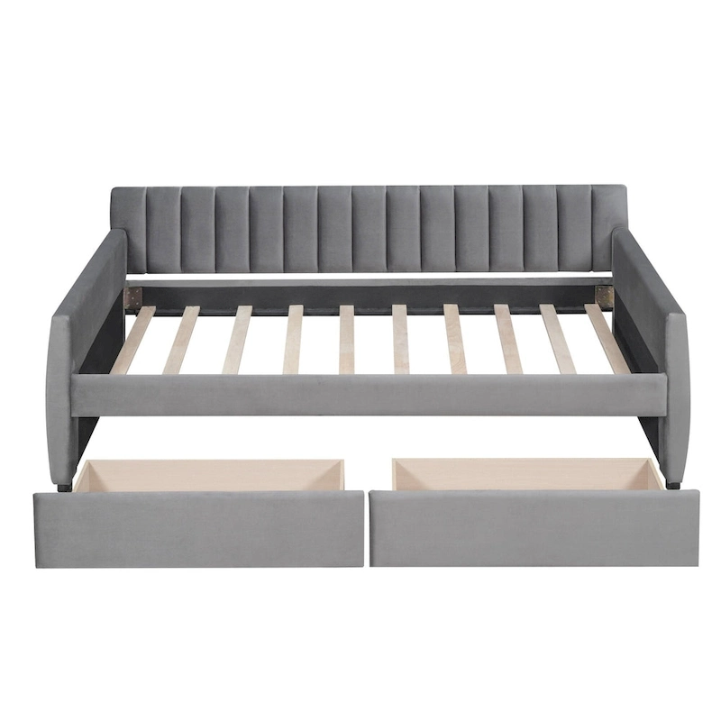 Velvet Daybed with Trundle & Wood Slats