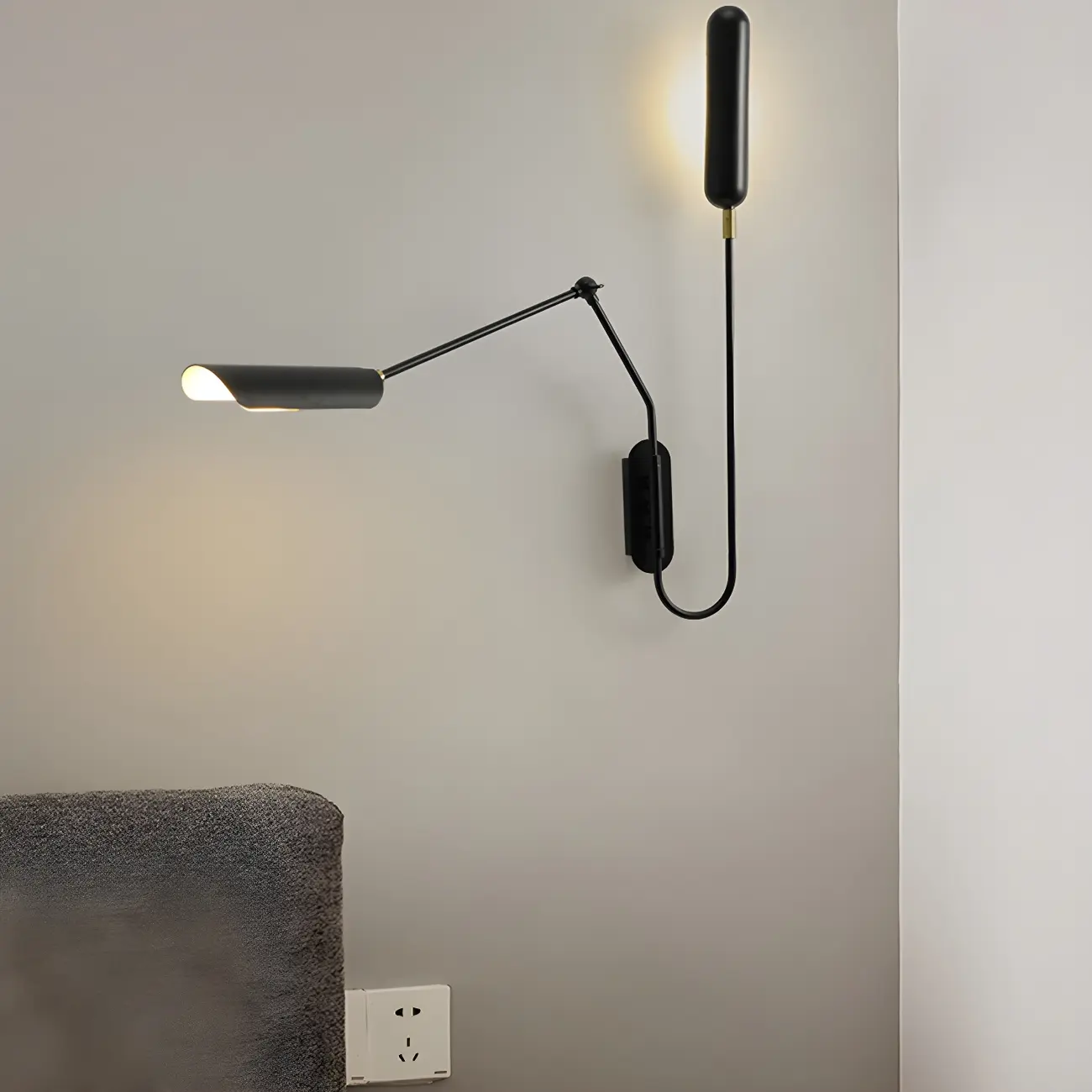 Modern Black Metal 2-Light Swing Arm Wall Light