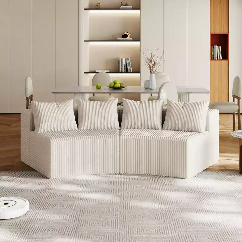 Symmetrical Corduroy Semi-Circular Sectional Sofa with 4 Pillows - Modular Design for Bedroom, Living Room, Office