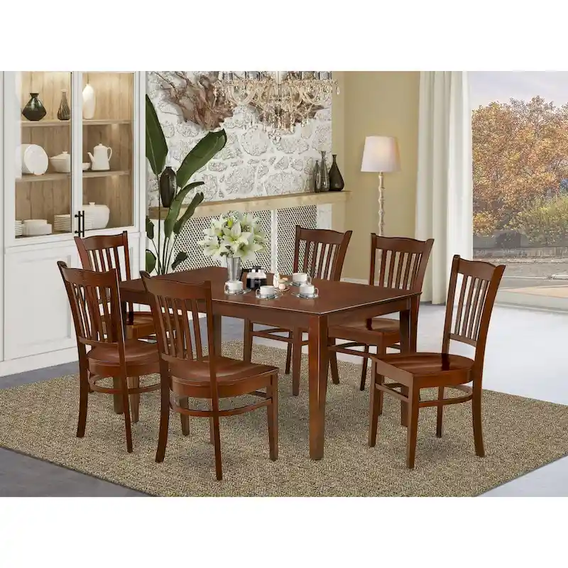 Dinette Set- a Rectangle Dining Room Table and Wooden Seat Dining Chairs, Mahogany (Pieces Options)