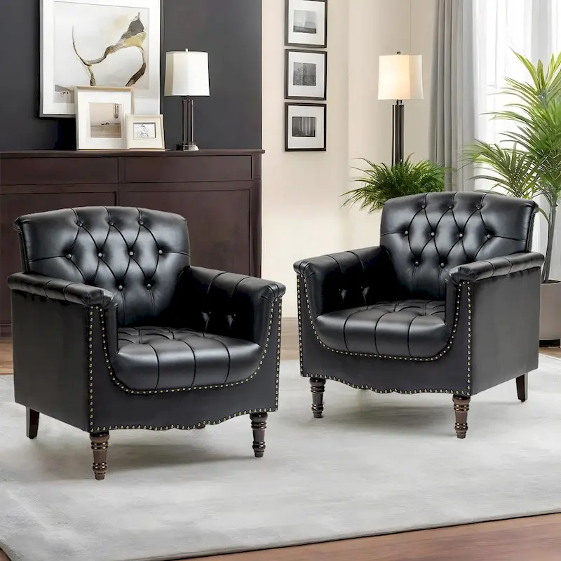 Modern Tufted Accent Armchair with Nailhead Trim Set of 2