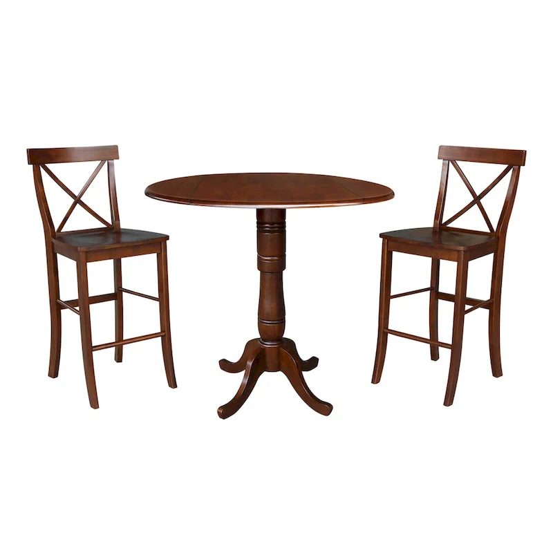 42 Round Top Bar Height Table and Two Stools - Espresso