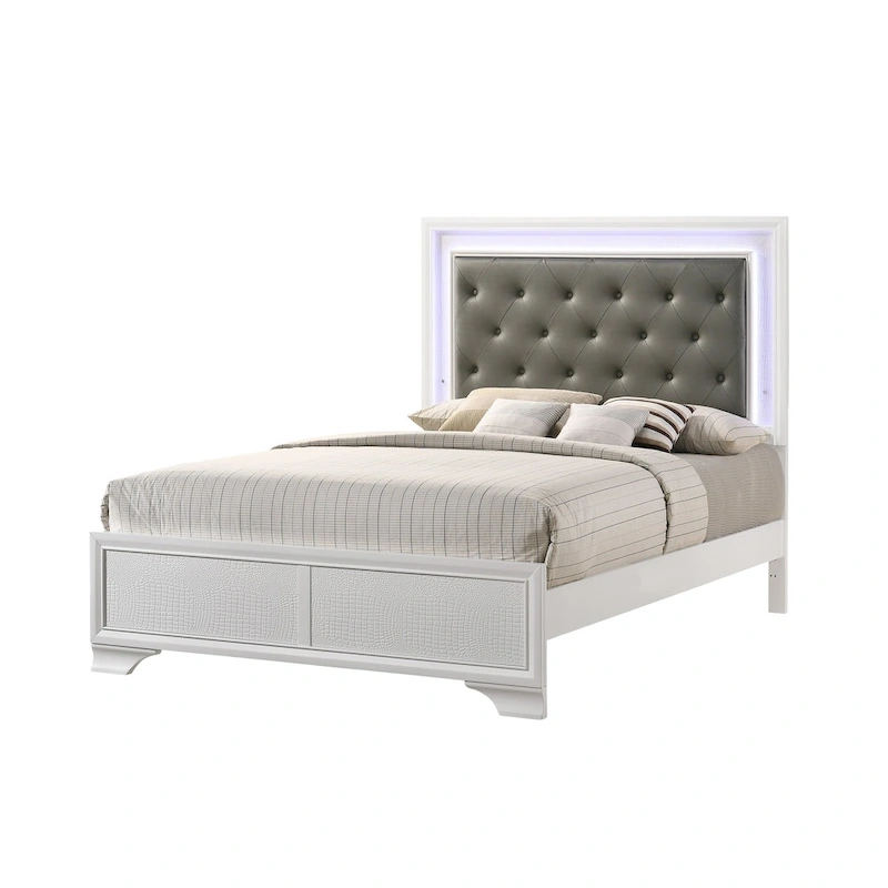 Kym 4 Piece Frost LED Faux Leather Upholstered Tufted Panel Bedroom Set