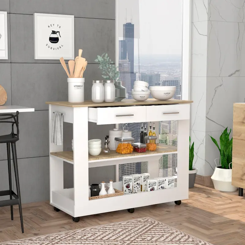 TUHOME Cala Kitchen Island 46 Kitchen Island with 2 Drawers
