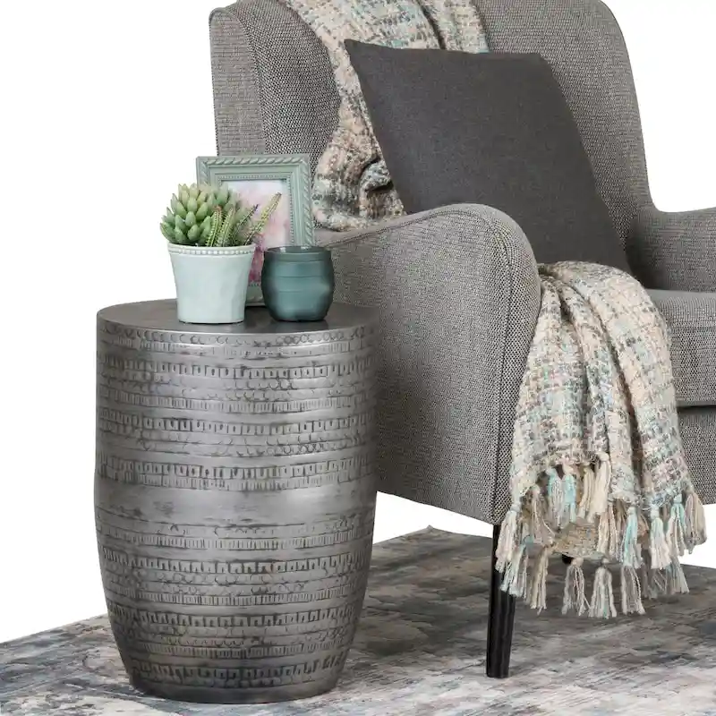 WYNDENHALL Jean 15  Wide Tribal Pattern Metal Accent Table & Assembled - 15 w x 15  d x 20  h