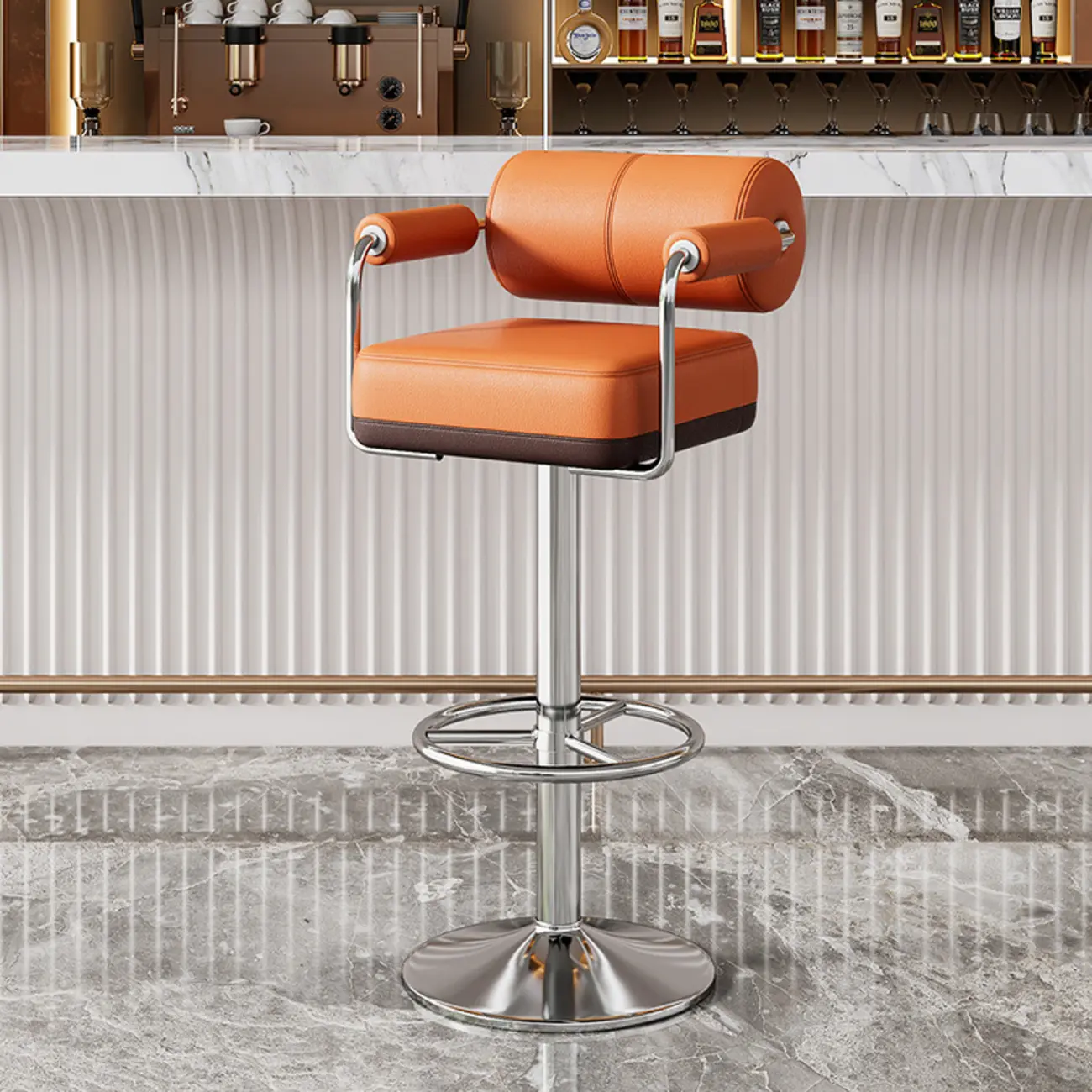 Square Adjustable Leather Gold Legs Swivel Bar Stools