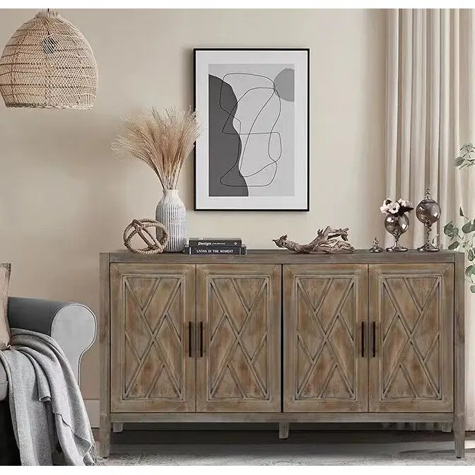 Antique Brown/Black/Coffee 4-Door Fir Wood Sideboard, 59.84 in.