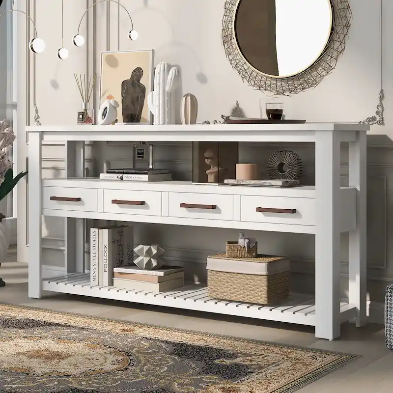 62.2 Modern Console Table with 4 Drawers and 2 Shelves