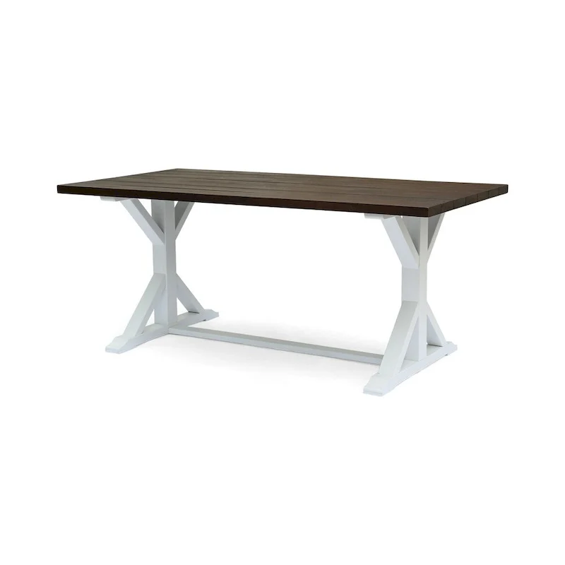 Dark Brown + White Farmhouse Dining Table – Acacia Wood, Seats 6
