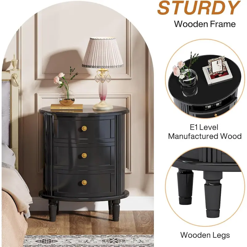 Fully Assembled Nightstand with 3 Drawers