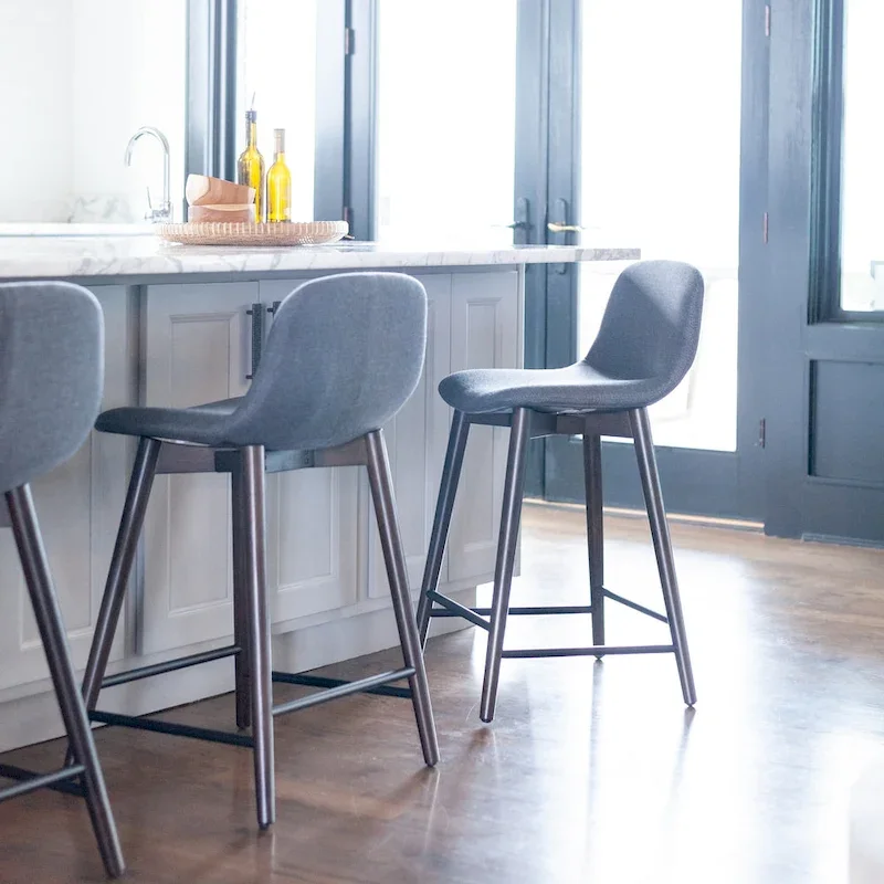 Upholstered Solid Wood Counter Stool With Footrest by