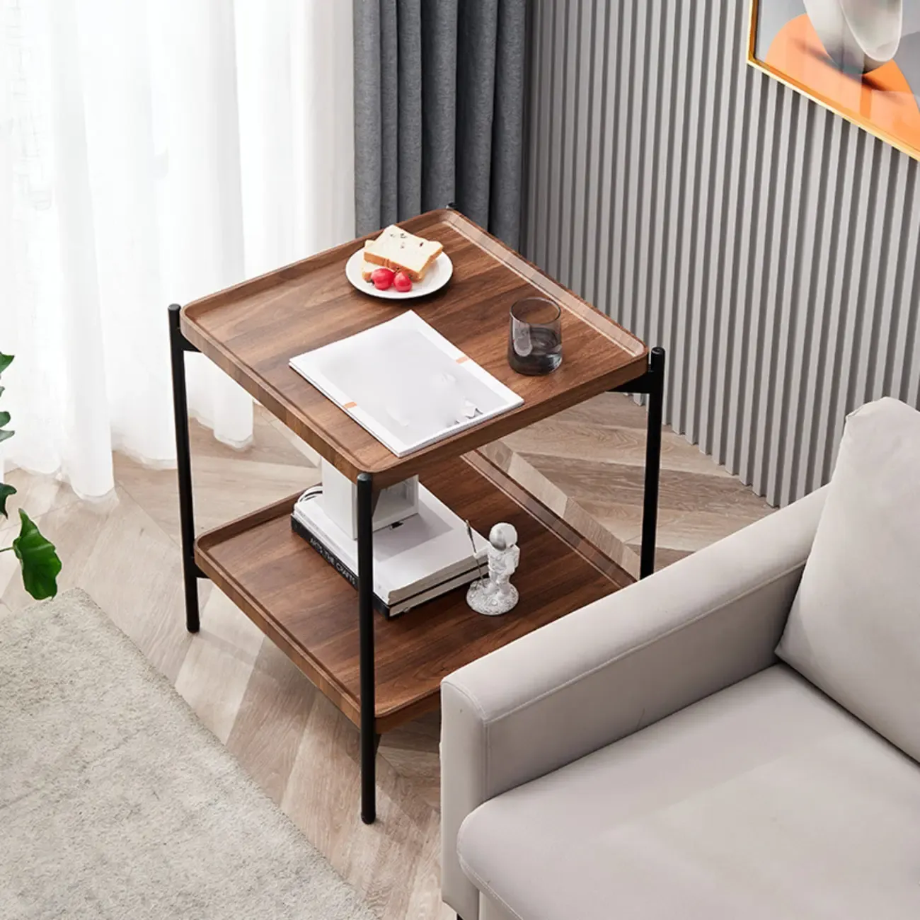 Glam 2-Tier Solid Wood End Table with Storage for Living Room