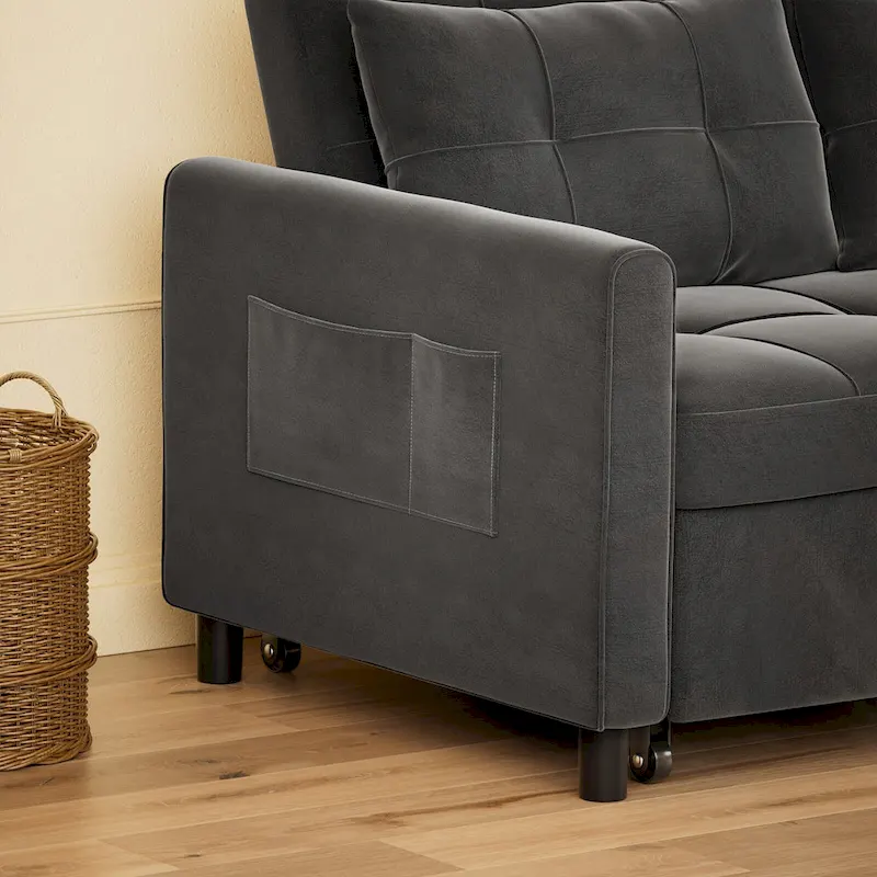 Grey Convertible Sleeper Loveseat with Pull-Out Bed