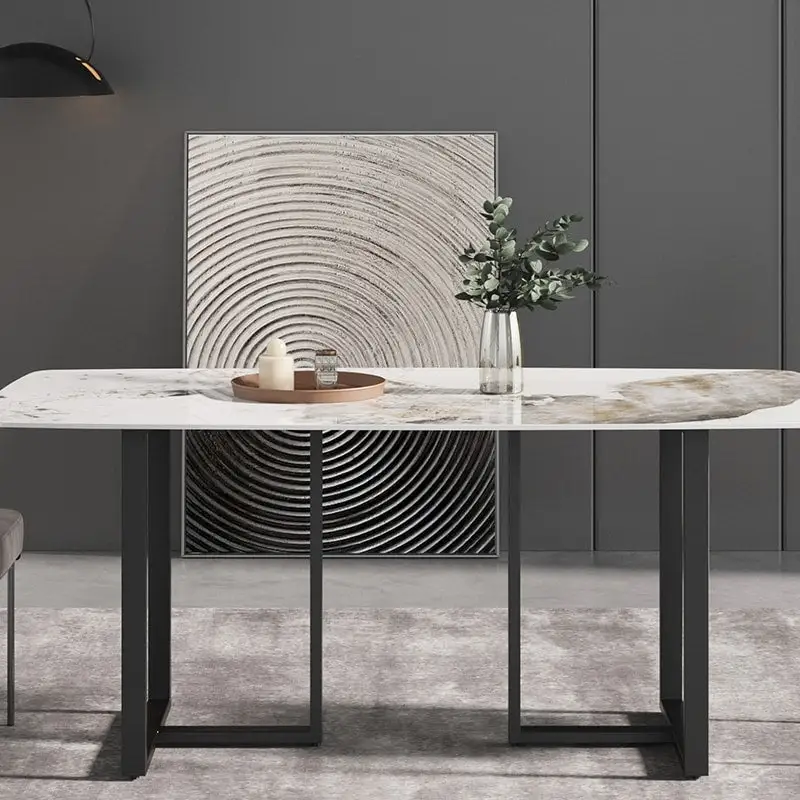 71  Modern Artificial Marble Dining Table with Carbon Steel Base