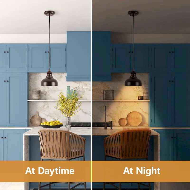 1-Light Black Hanging Pendant with Metal Dome Shaded