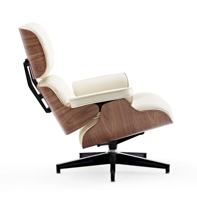 Mid-century Modern Lounger Real Leather Arm Chair and Ottoman Set