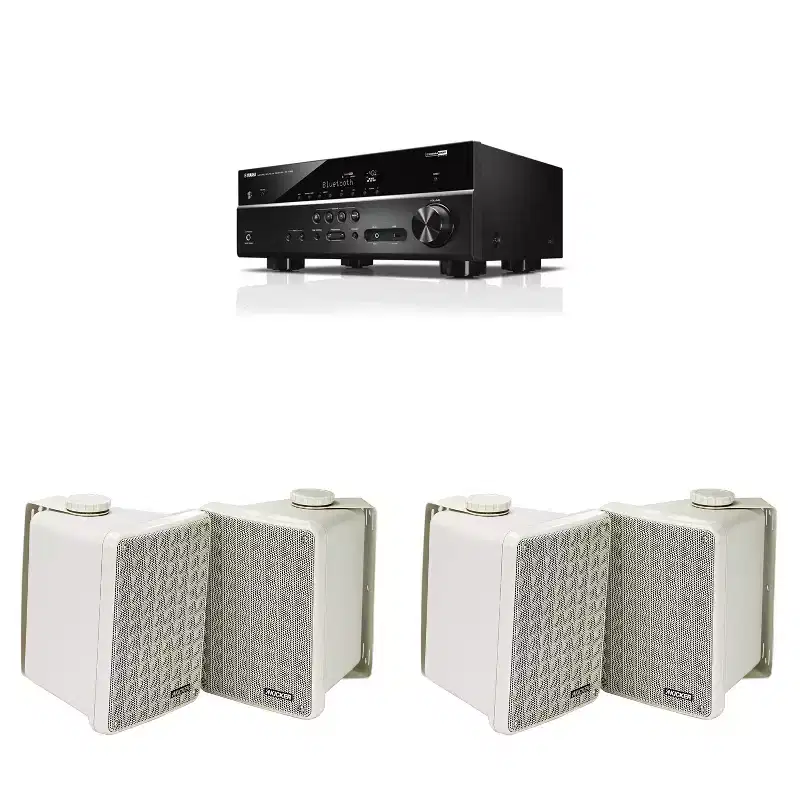 Yamaha RX-V385 5.1 Channel 4K AV Receiver w/ ( 2 Pair ) Kicker KB6G 2-Way Full Range Indoor Outdoor Speakers (Pair) Weatherproof Speakers for Patio...
