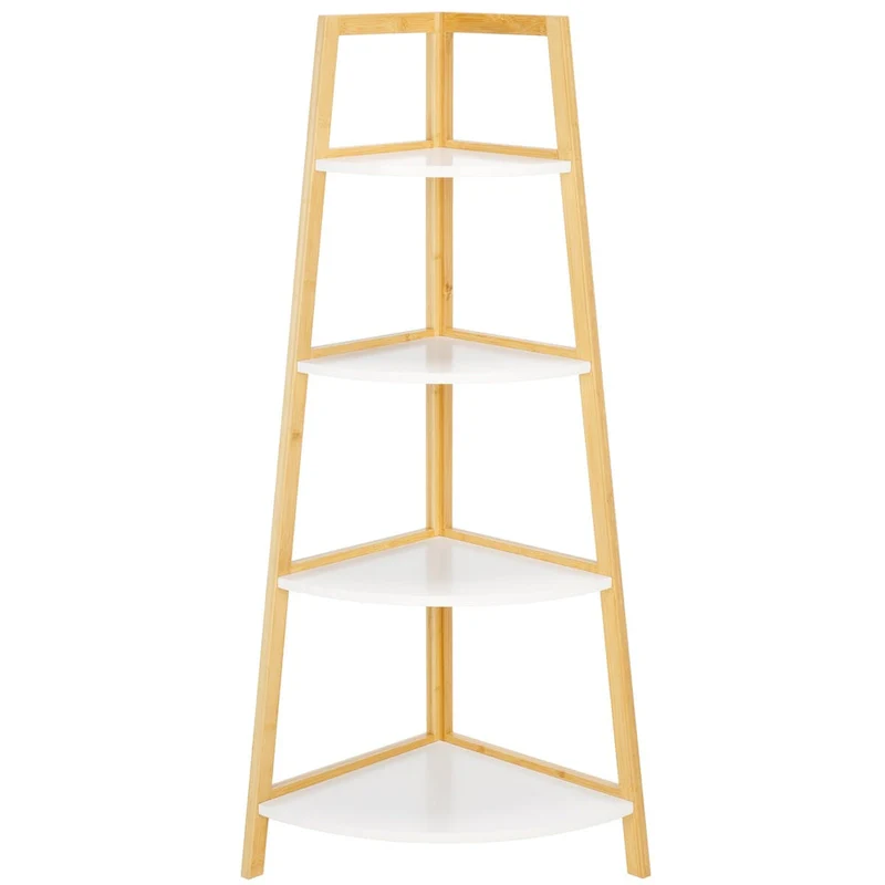 White / Natural 4-Tier Corner Shelf, Modern Style