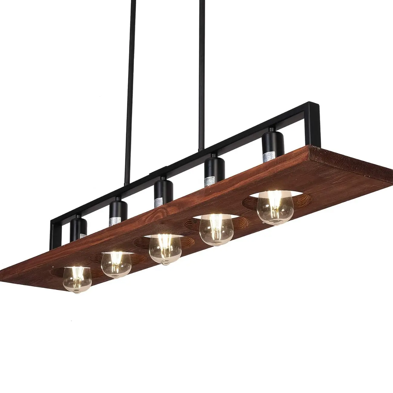 Industrial 5-Light Glass Black Pendant Light Kitchen Island
