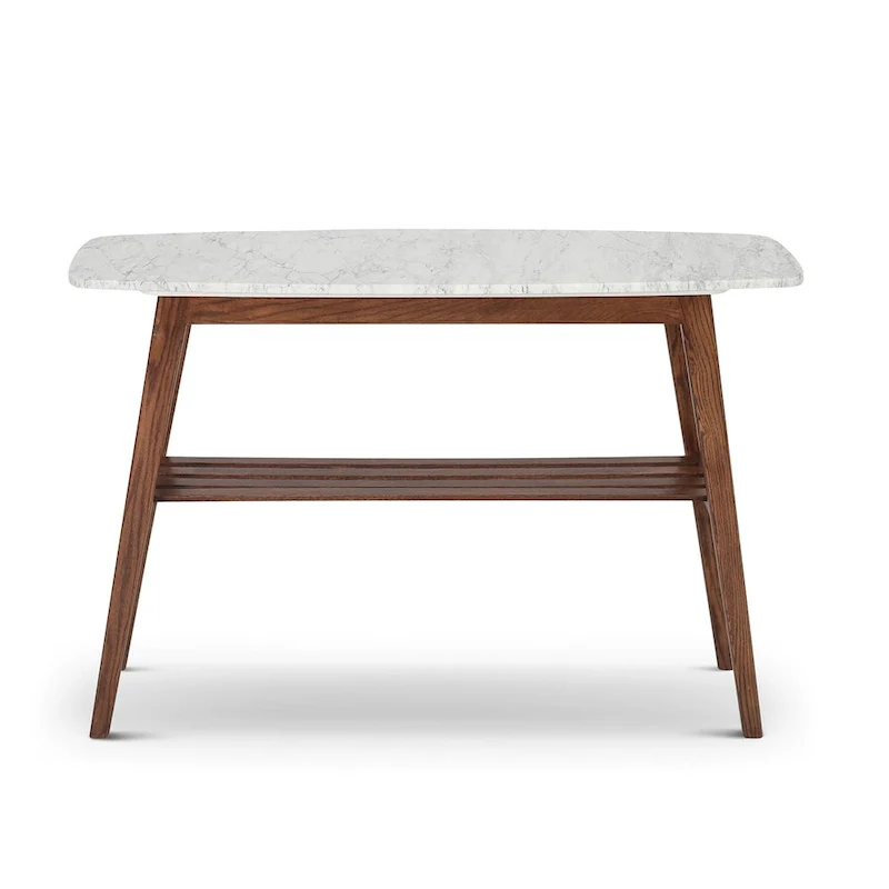 Castello 43  Rectangular Italian Carrara White Marble Console Table with Shelf - 43 L x 12 W x 31 H - 43 L x 12 W x 31 H