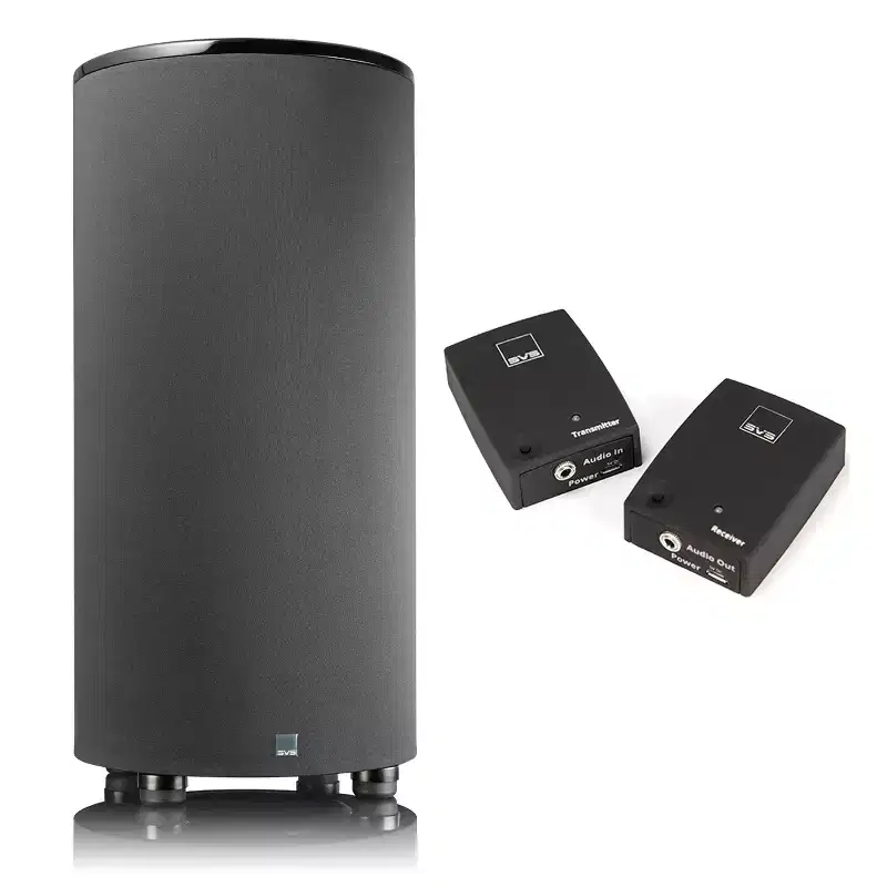 SVS PC-2000 Pro 12 Inch Ported Cylinder Subwoofer with SoundPath Wireless Audio Adapter (Piano Gloss Black)