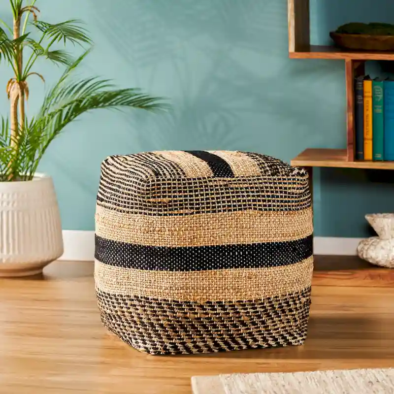 Caiman Handcrafted Boho Fabric Pouf by Christopher Knight Home