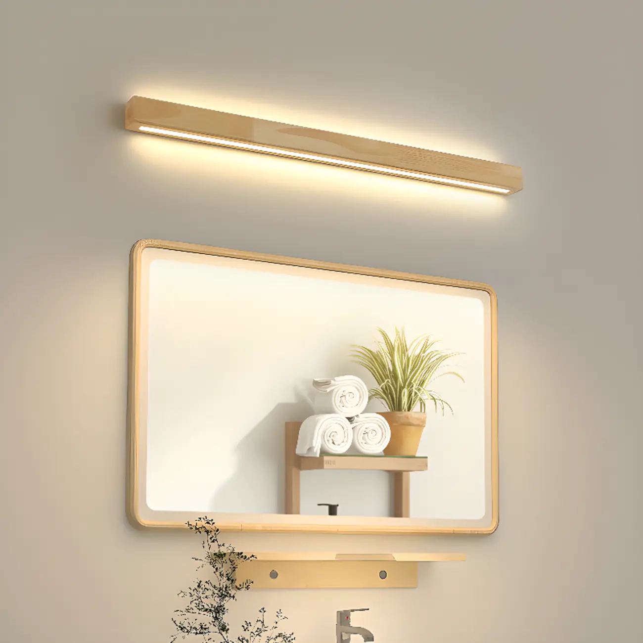 Modern Linear Wood LED Vanity Lights with Dual Shade