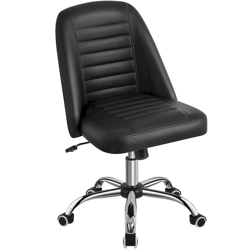 Faux Leather Mid Back Desk Chair Modern Tufted Armless Office Chair