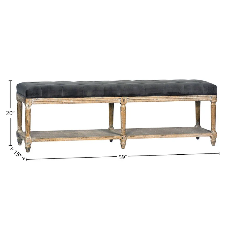 Charcoal Grey Velvet Tufted Storage Bench, 2–3 Person
