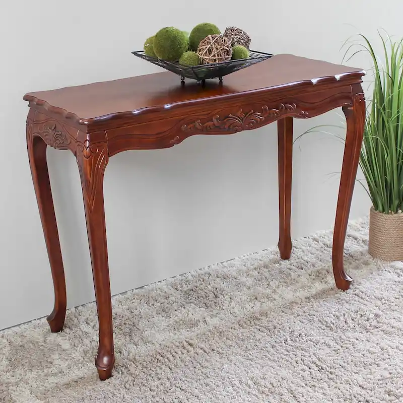 Hand-Carved Wood Console Table - Dual Walnut Stain
