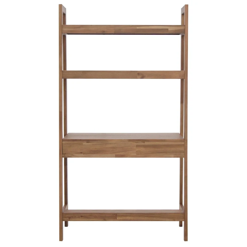 Brown Wall-Mounted Desk with Open Shelf & Drawer – Single