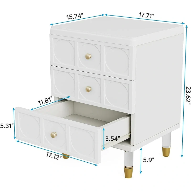 3-Drawer Nightstand with Two-Tone Finish