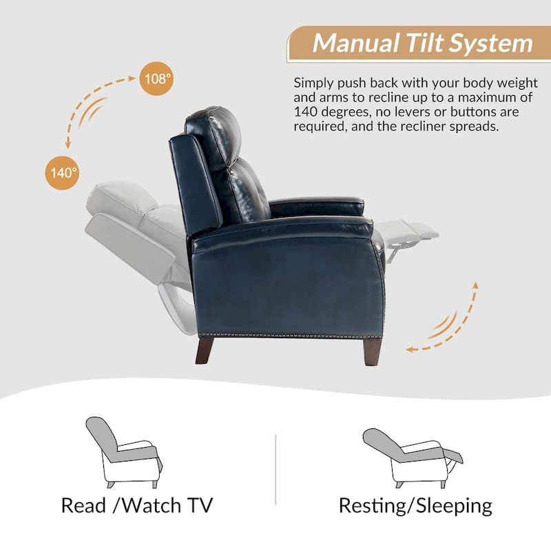 Gaspar Mid-Century Modern Pushback Recliner with Nailhead Trim by HULALA HOME