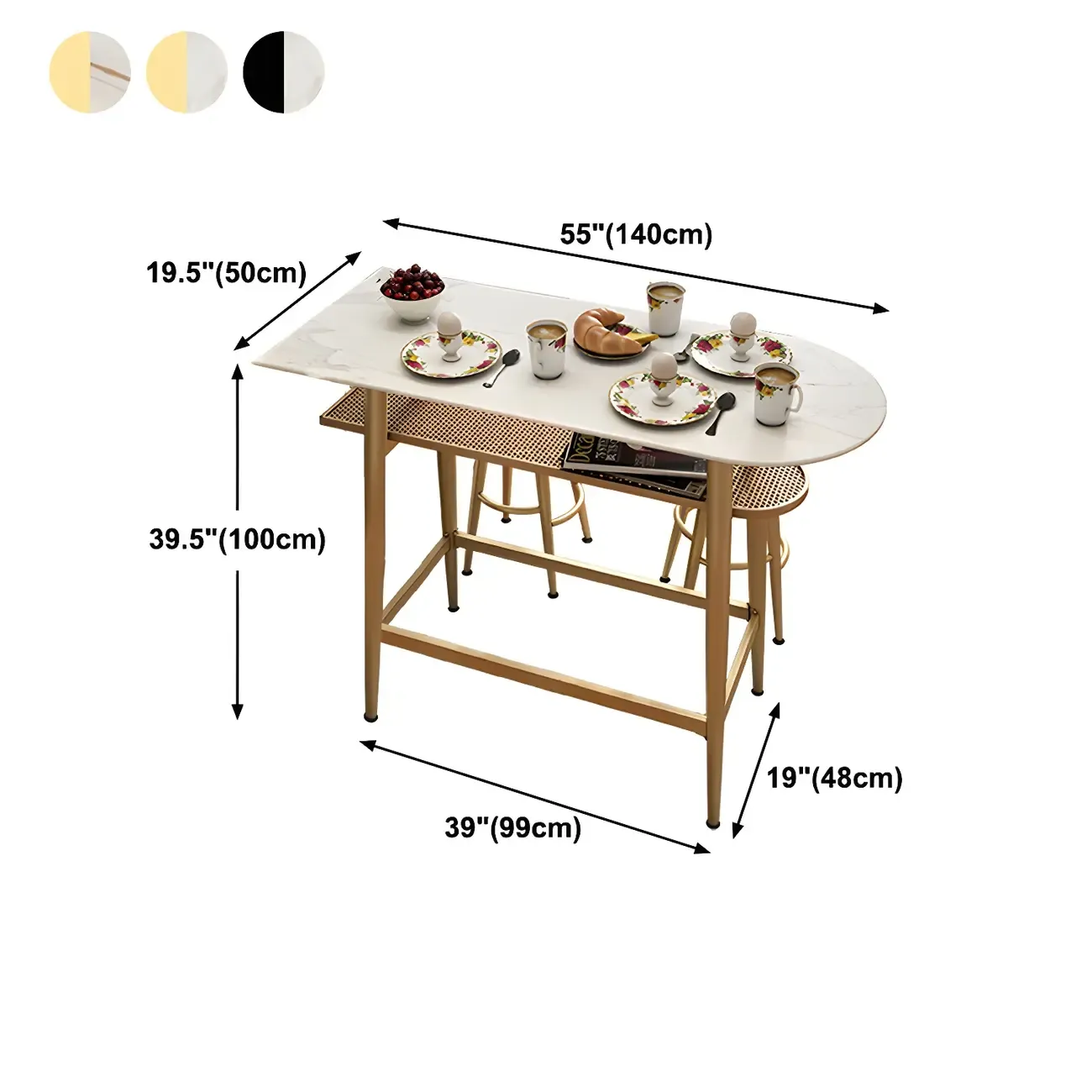 Glam Stone Gold Metal Bar Height Table