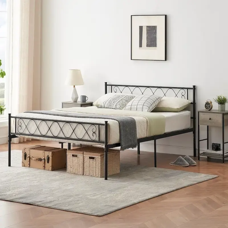 Black / Pink / White Heart Headboard Metal Bed Frame | Twin / Full / Queen | Fits 1–2
