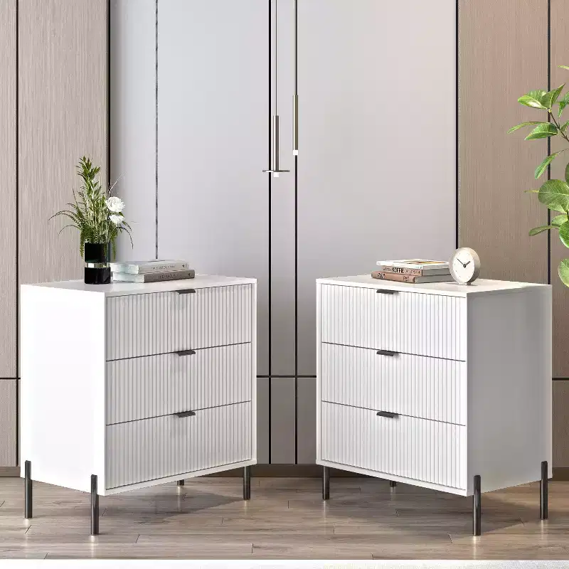Festivo 2pc Modern Elegance 3 Drawer Nightstands Side Table Set Off-White