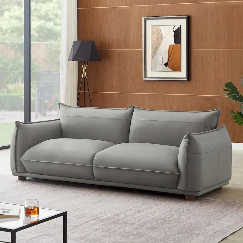 Manar Mid-Century Modern Luxury Genuine Leather Couch
