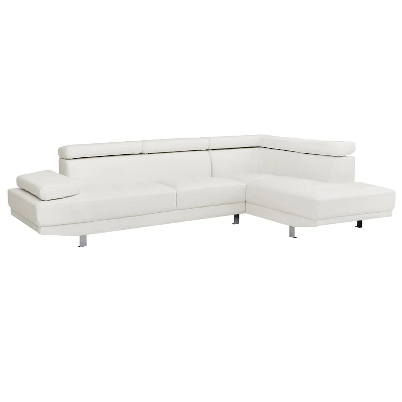 White Faux Leather L-Shape Sectional Sofa, 2-3 Seater, 109