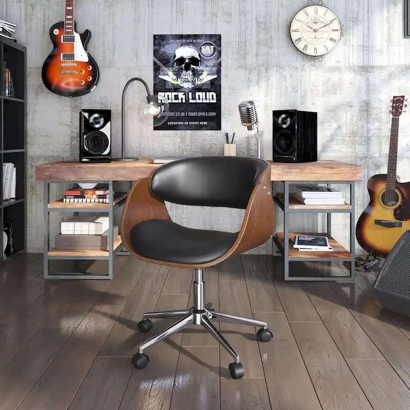 Office Chair - Walnut & Leather - Mid-Century Style