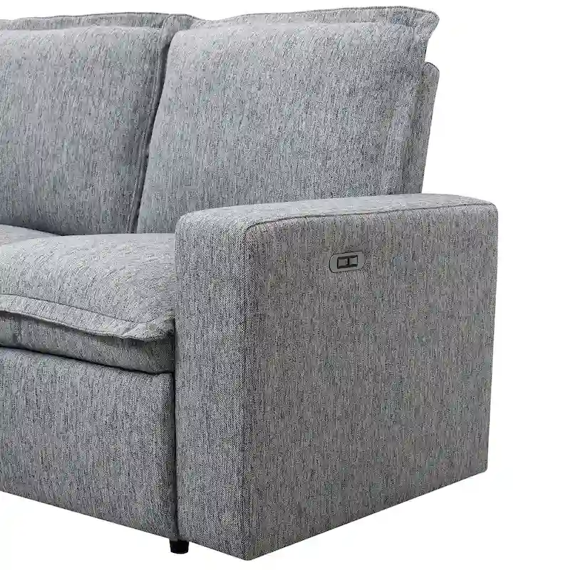 Linen L-Shaped Sectional Sofa with Power Recliners & USB