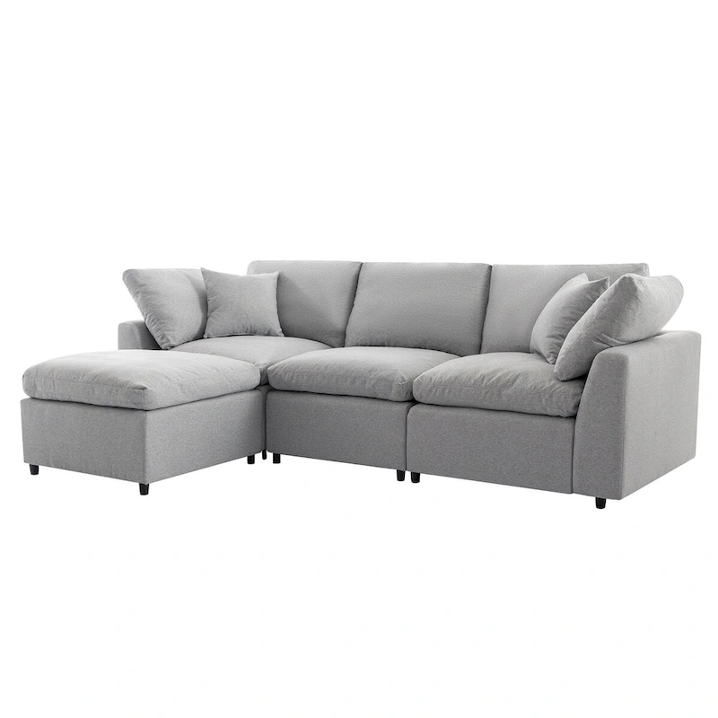 Luxurious Down-Filled L-Shaped Sectional Sofa with Reversible Chaise, Light Gray