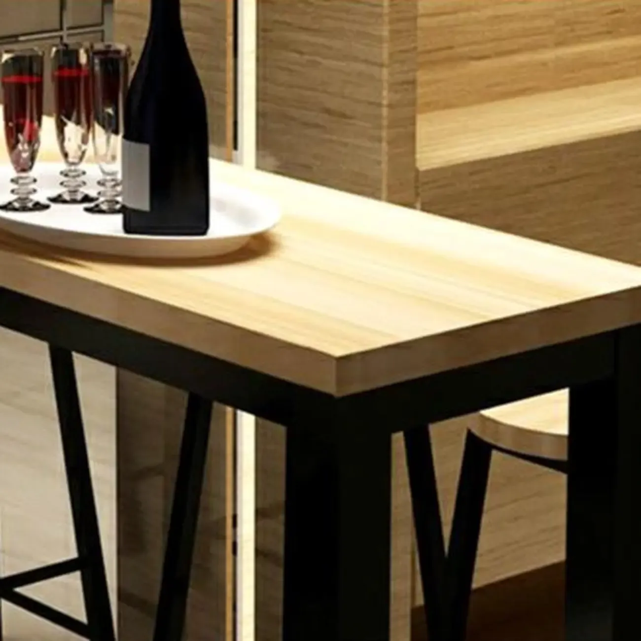 Modern Bar Table with Wood Top and Metal Legs