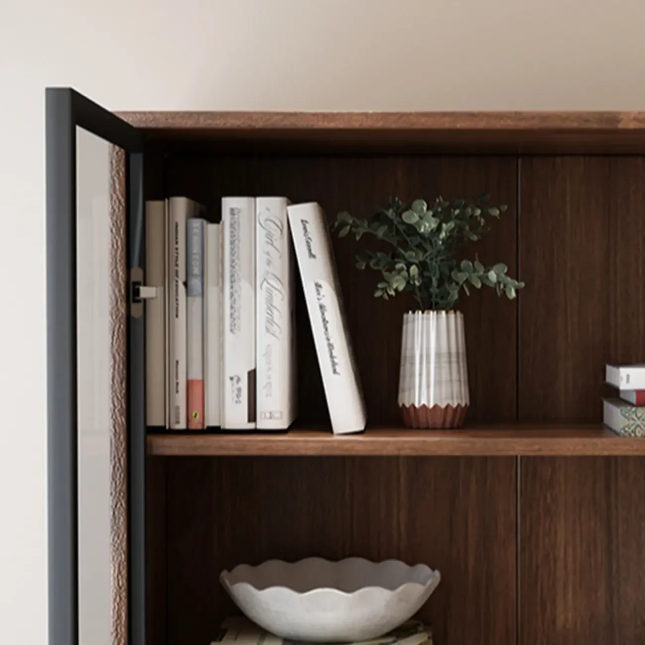 Traditional Brown Pecan Wood Bookcase with Drawers