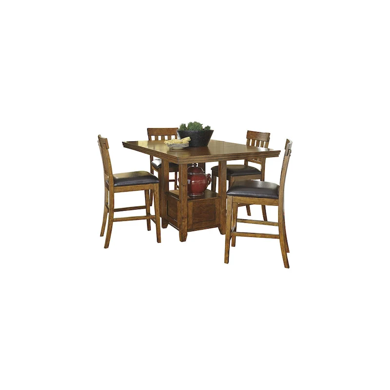 Ralene Medium Brown Counter Height Dining Table with 4 Bar Stools