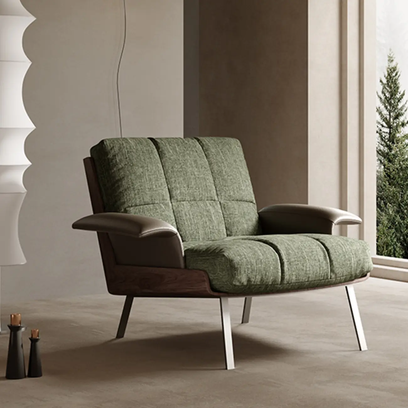 Modern Green Fabric Flared Arm Lounge Chair