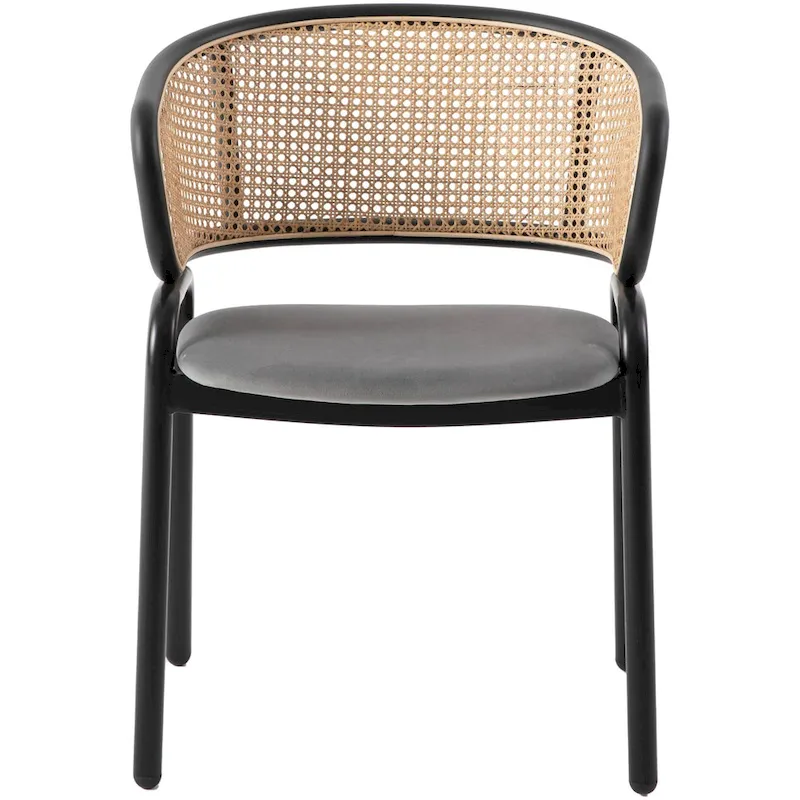 Wicker Back Dining Chair with Velvet Seat and Metal Legs