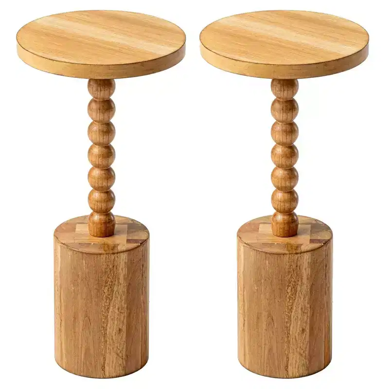 COZAYH Farmhouse Pedestal Side Table for Living Room & Bedrooms, Brown, Set of 2