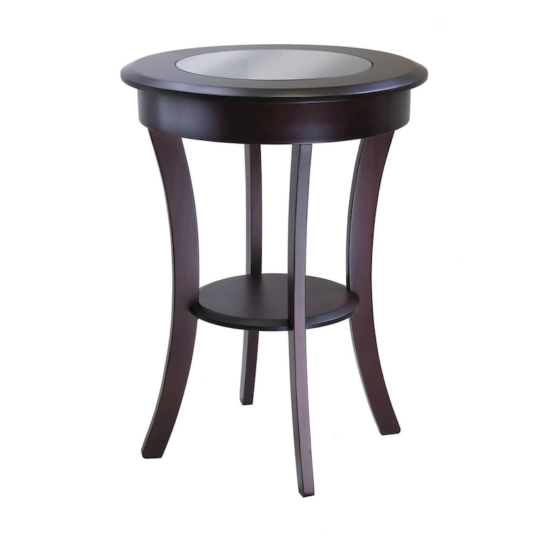 Round Accent Table, Entryway Table Side Table W/ Glass & Curved Legs