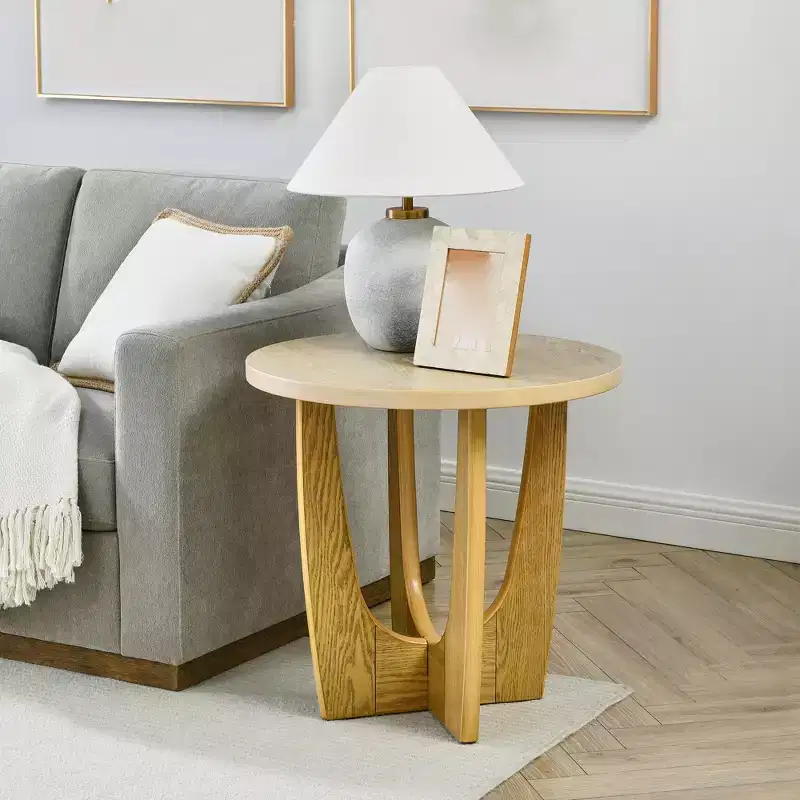 Round Coffee Table, Wooden Cocktail Table, Farmhouse Center Sofa Side Table, Circular Tea Table for Small Spaces Living Room Office