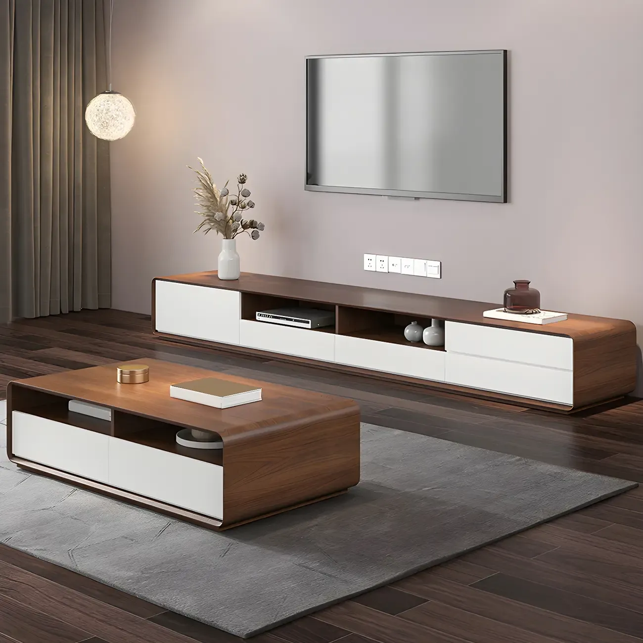 Modern Wooden TV Stand with Open Storage for Living Room